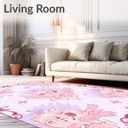 Cute Pink Creature Floral Pattern Rug