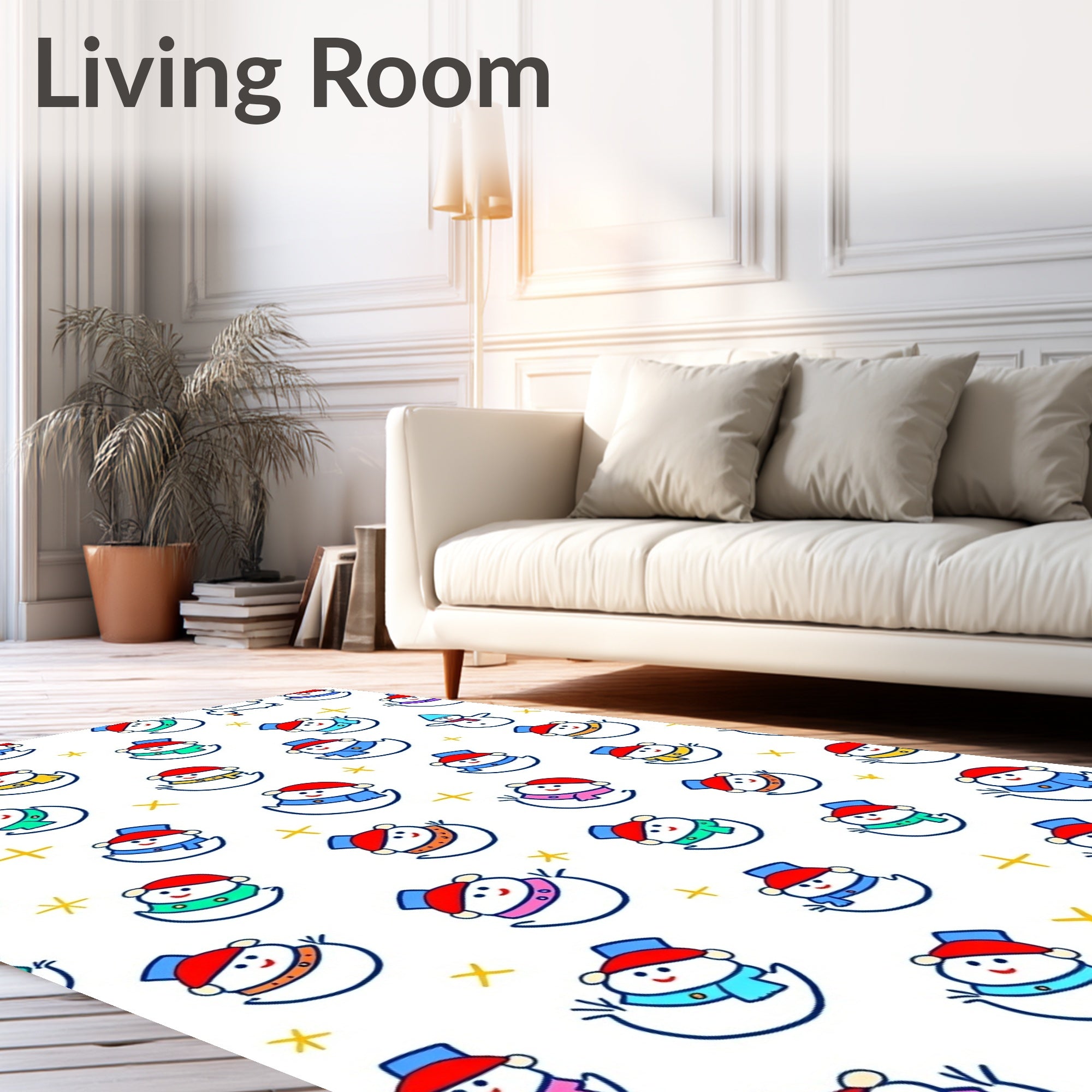 Playful Snowman Friends Colorful Scarf Scatter Rug