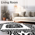Bold Black White Mandala Pattern Rug