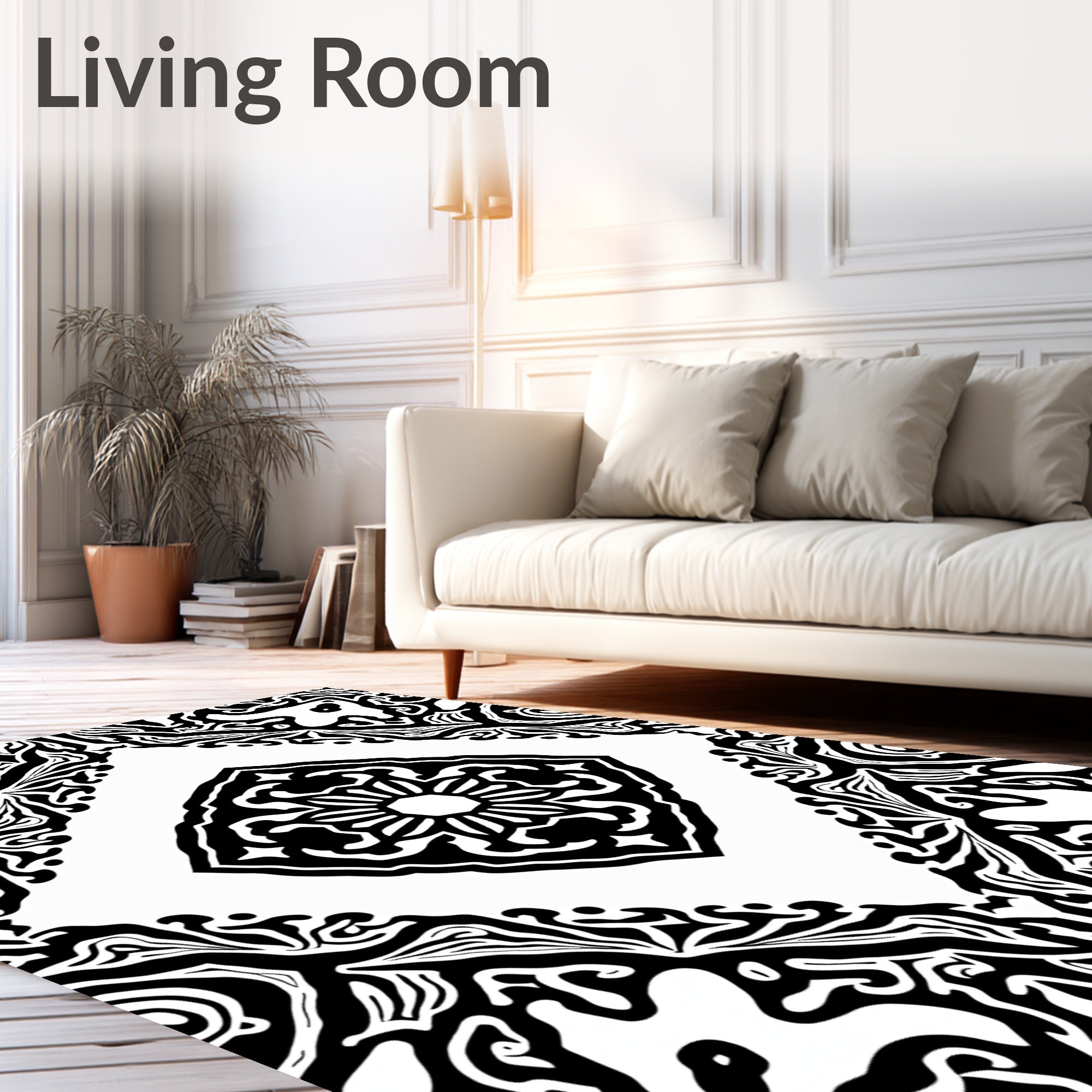 Bold Black White Mandala Pattern Rug