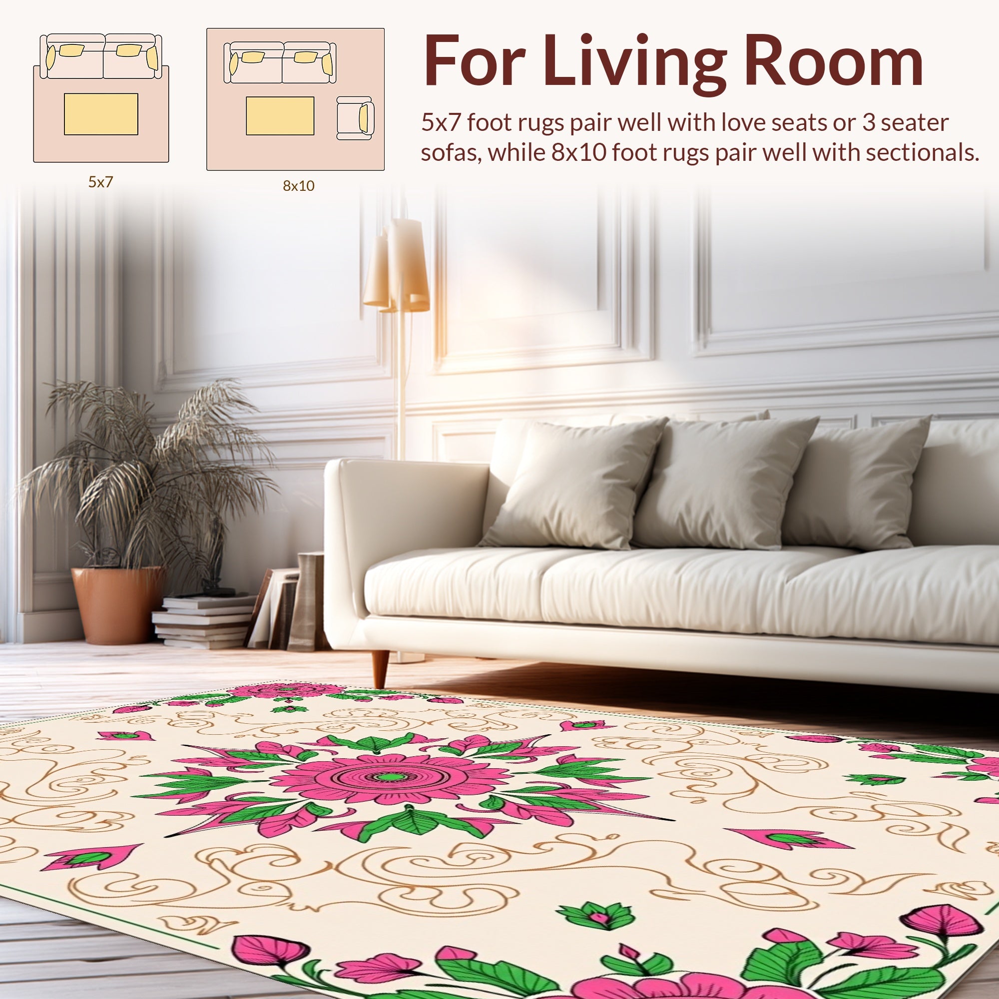 Pink Floral Harmony With Swirls Design Rug