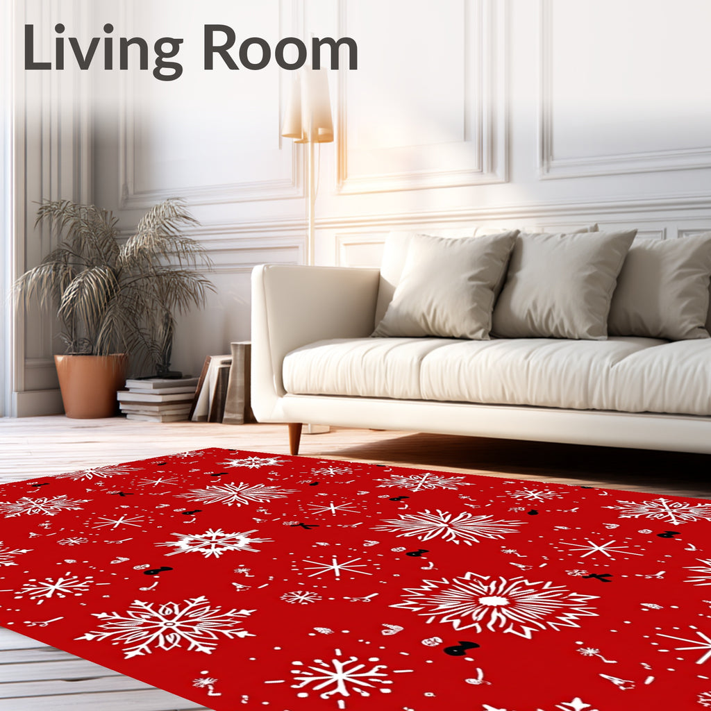 Red White Snowflake Pattern Design Rug