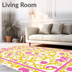 Pink Gold Floral Swirl Pattern Rug