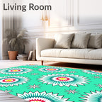 Bright Teal Sunburst Floral Pattern Rug