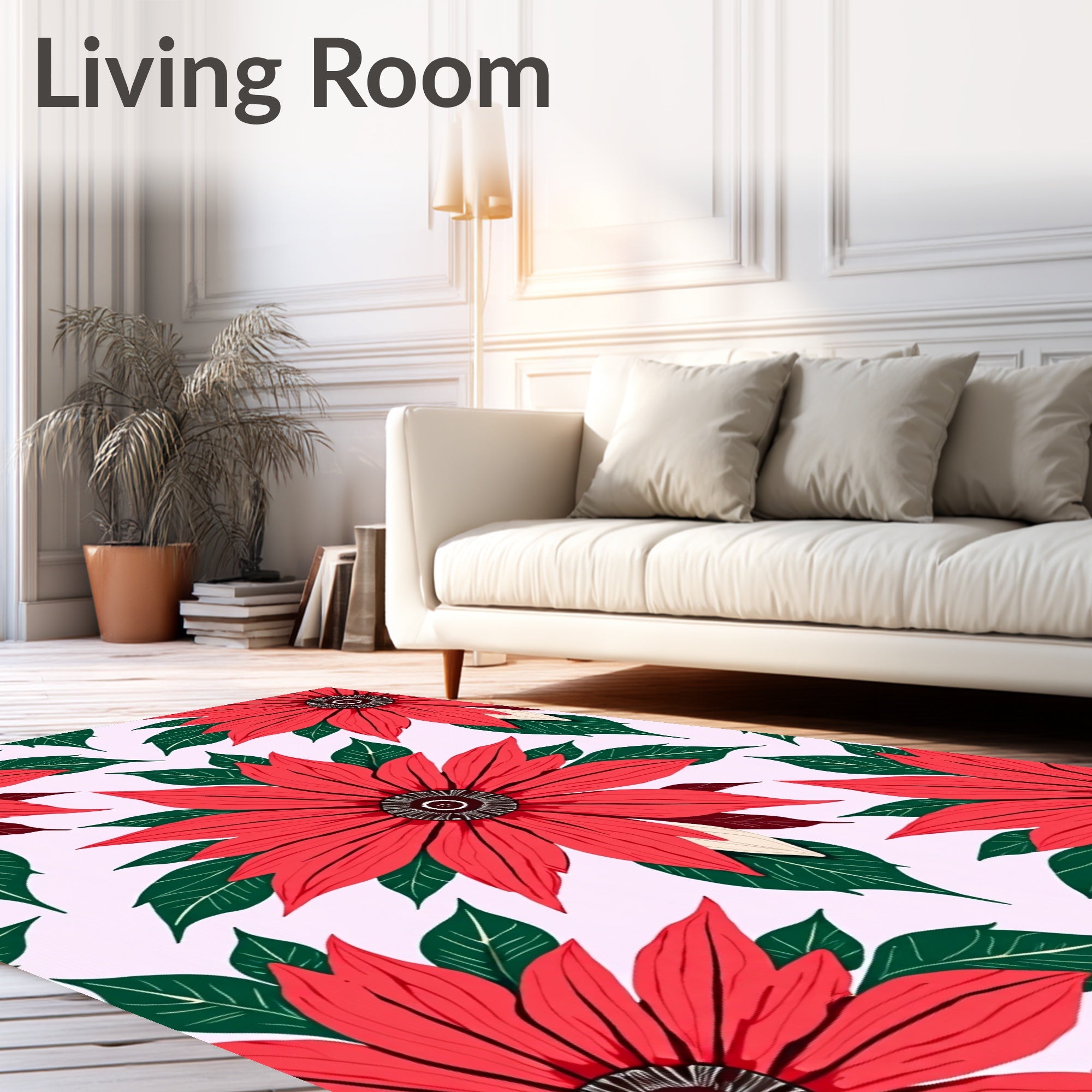 Bold Red Floral Pattern Rug