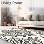 Classic Black Floral Damask Pattern Rug