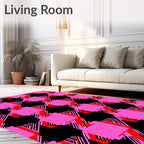 Bold Pink Black Stripe Checkered Rug