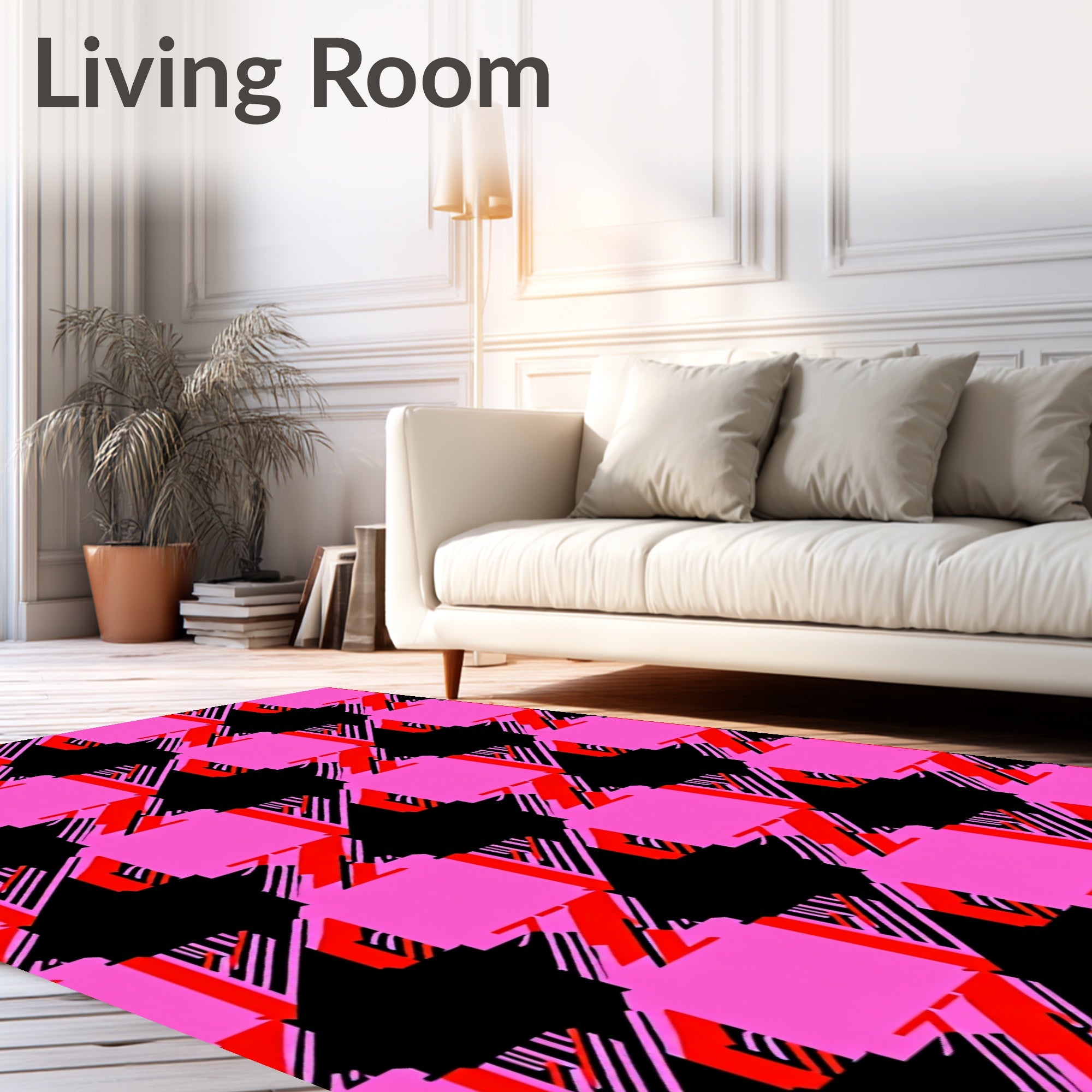 Bold Pink Black Stripe Checkered Rug