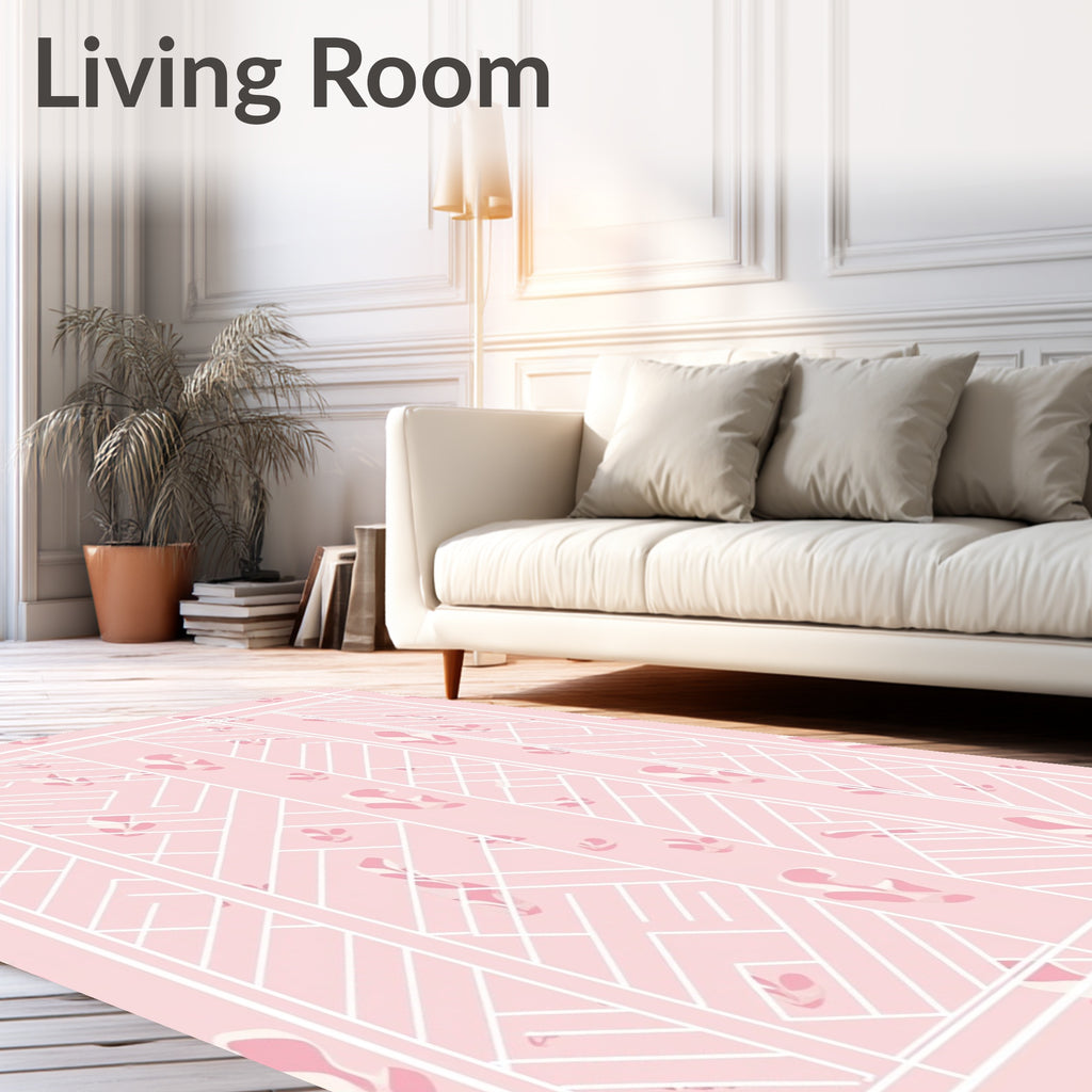 Soft Pink Abstract Leaf Geometric Rug