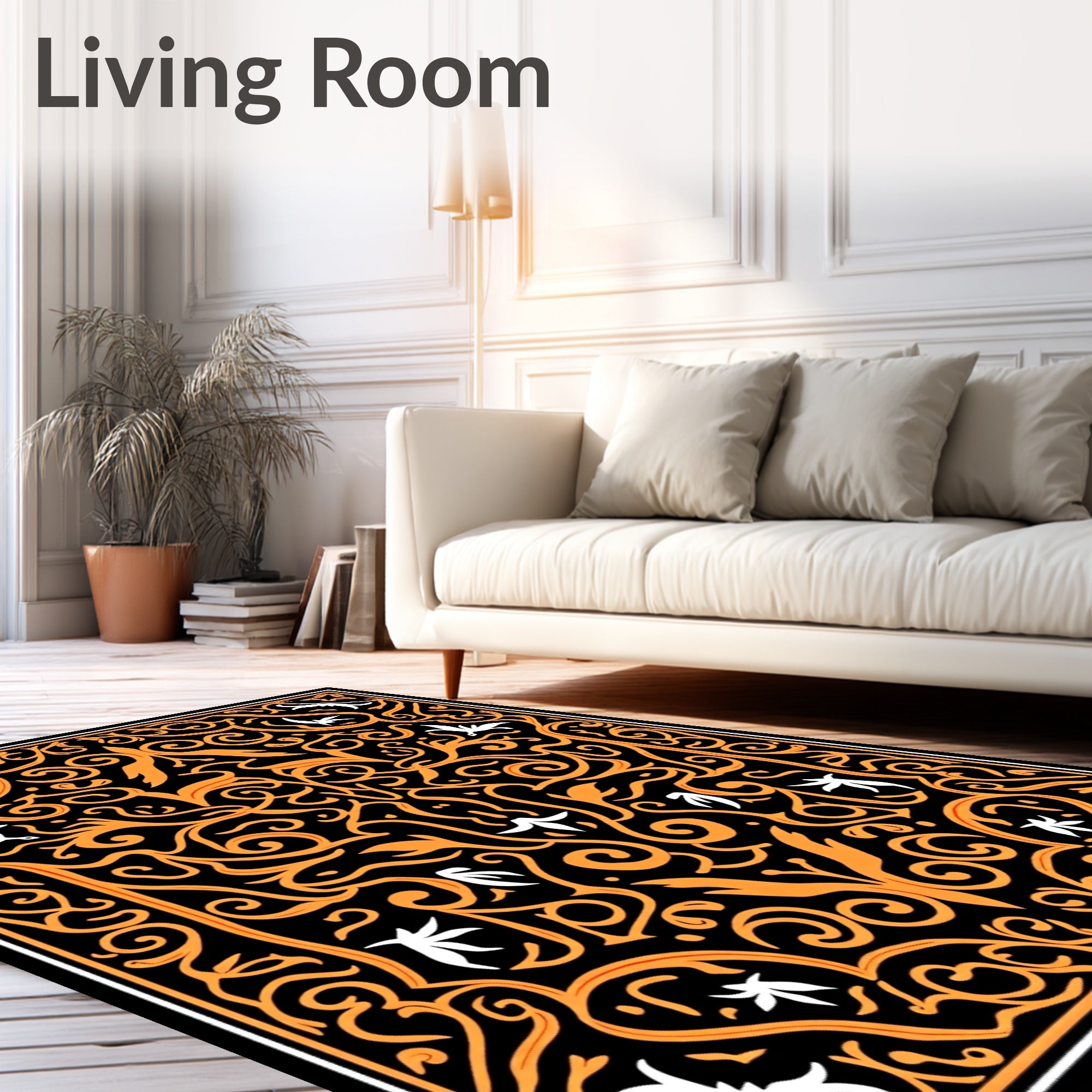 Intricate Orange Swirl Floral Pattern Rug