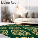 Ornate Green Gold Mandala Pattern Rug