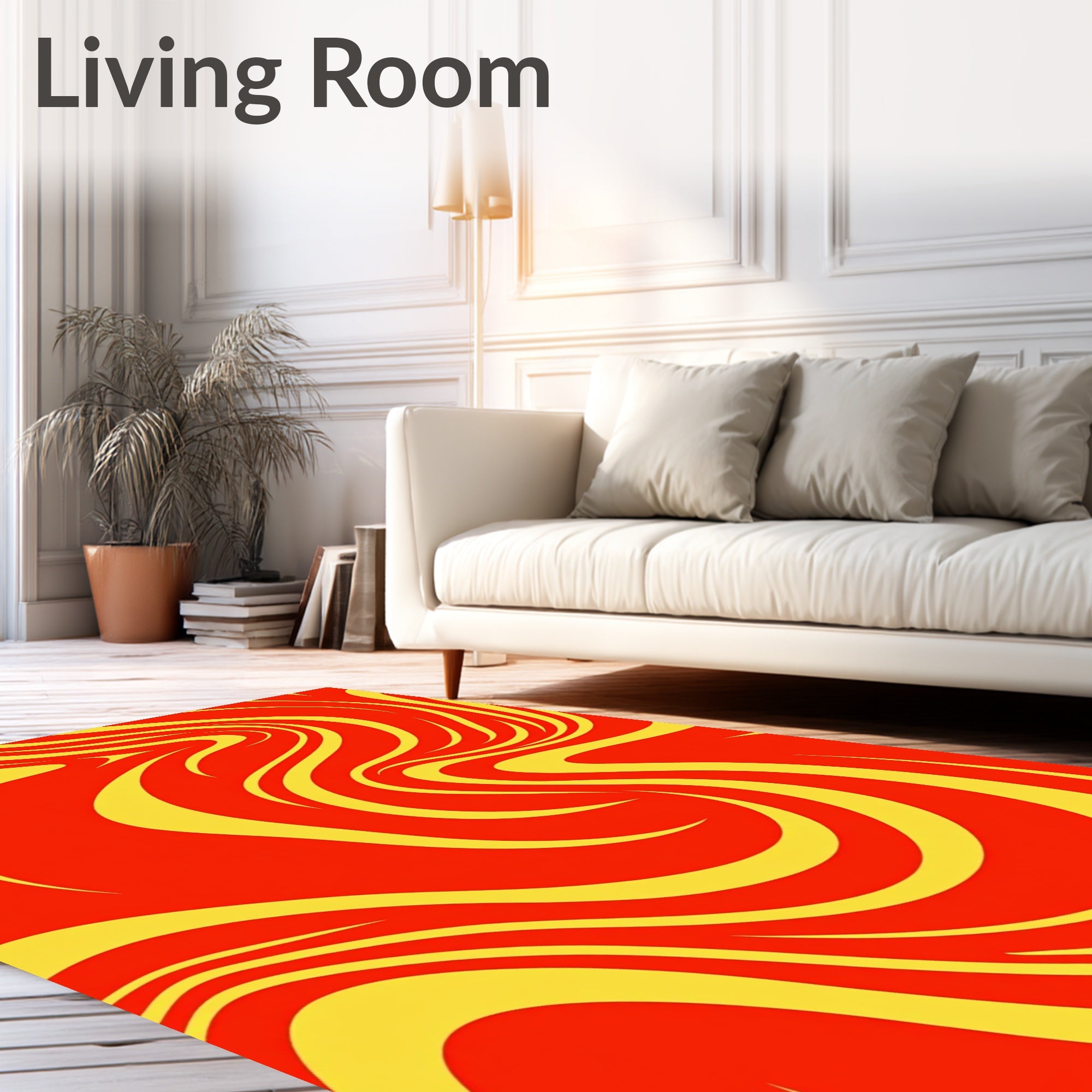 Crimson Yellow Flowing Swirls Pattern Rug