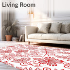 Crimson Red Floral Botanical Swirl Rug