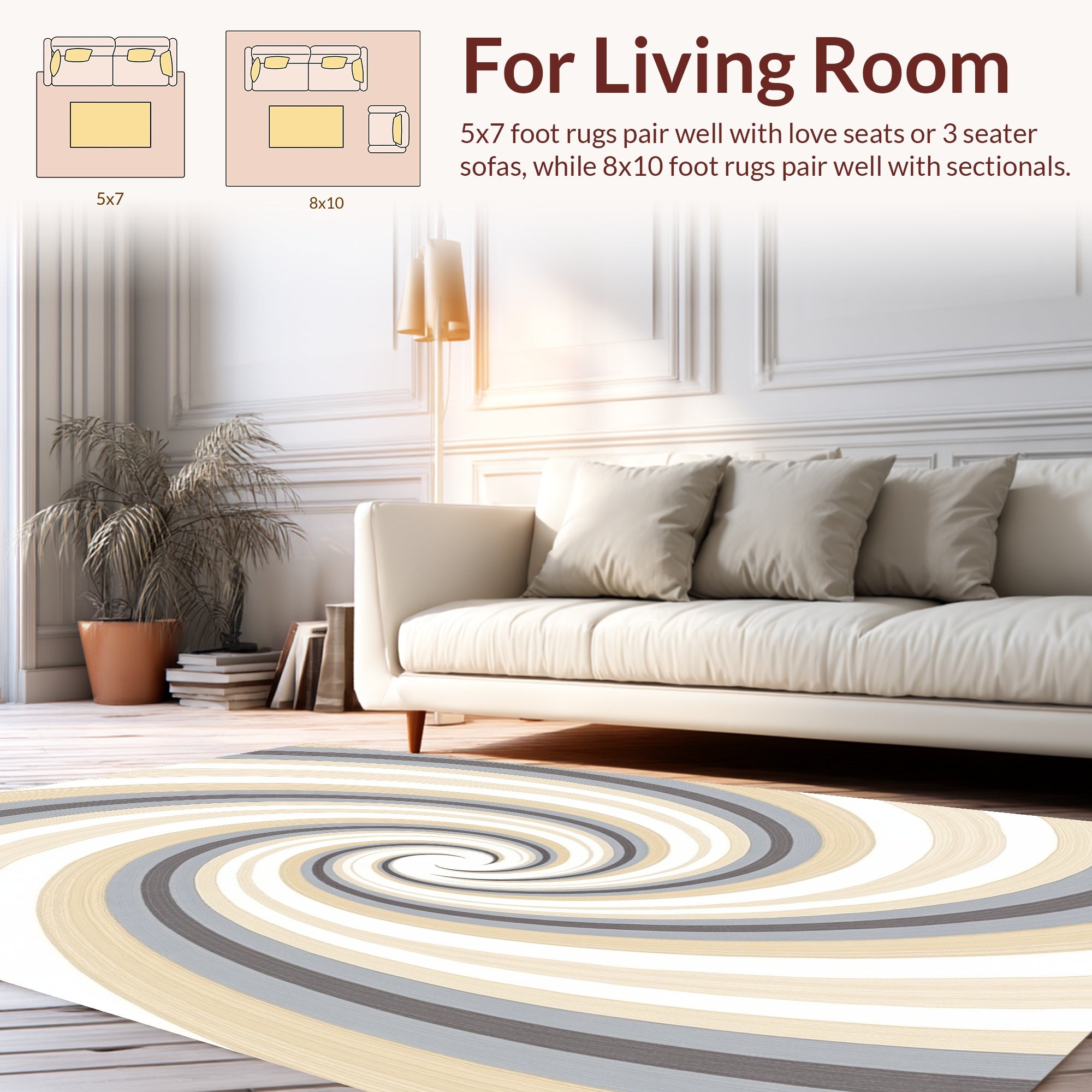 Neutral Swirl Pattern Lines Rug