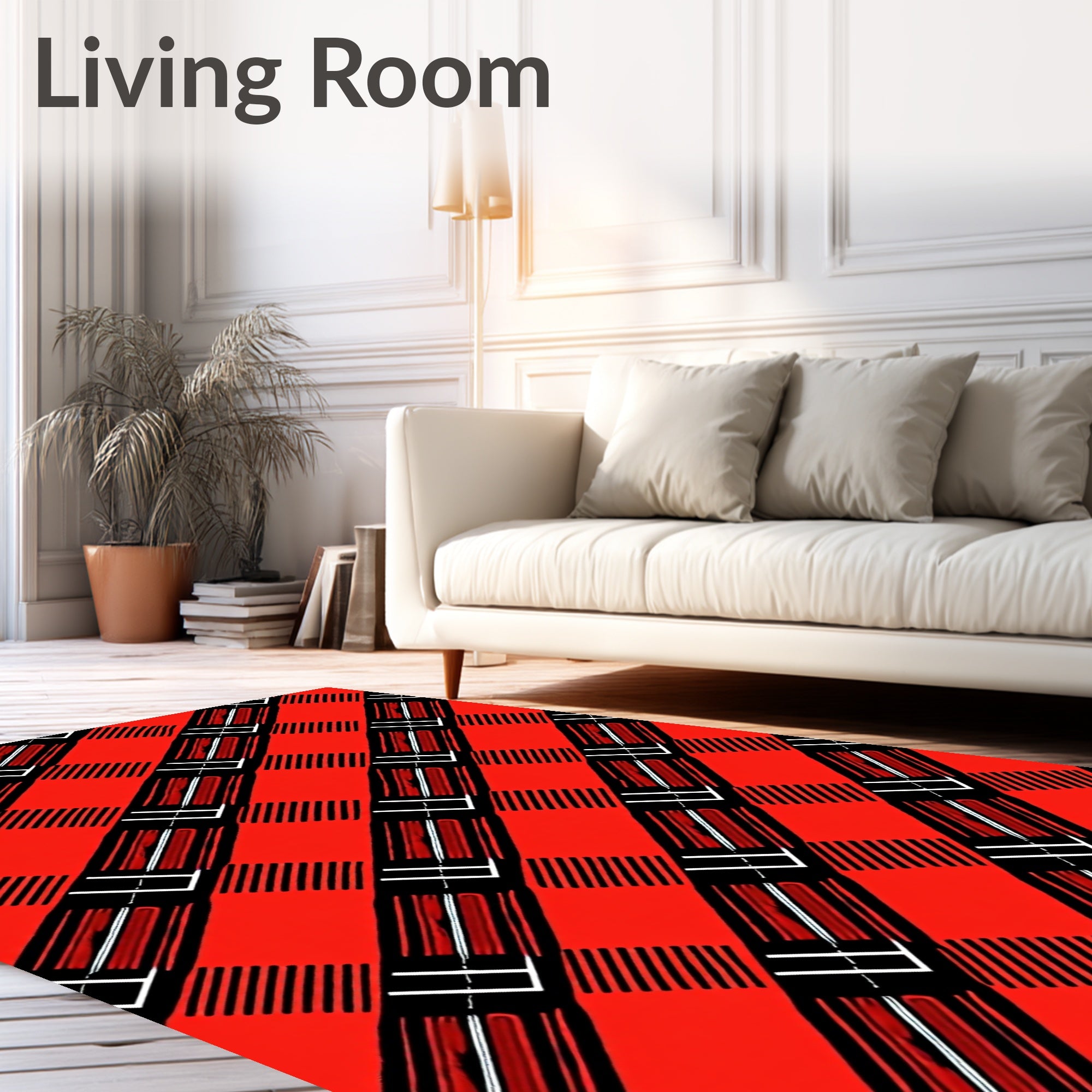 Bold Red Black Geometric Overlay Rug