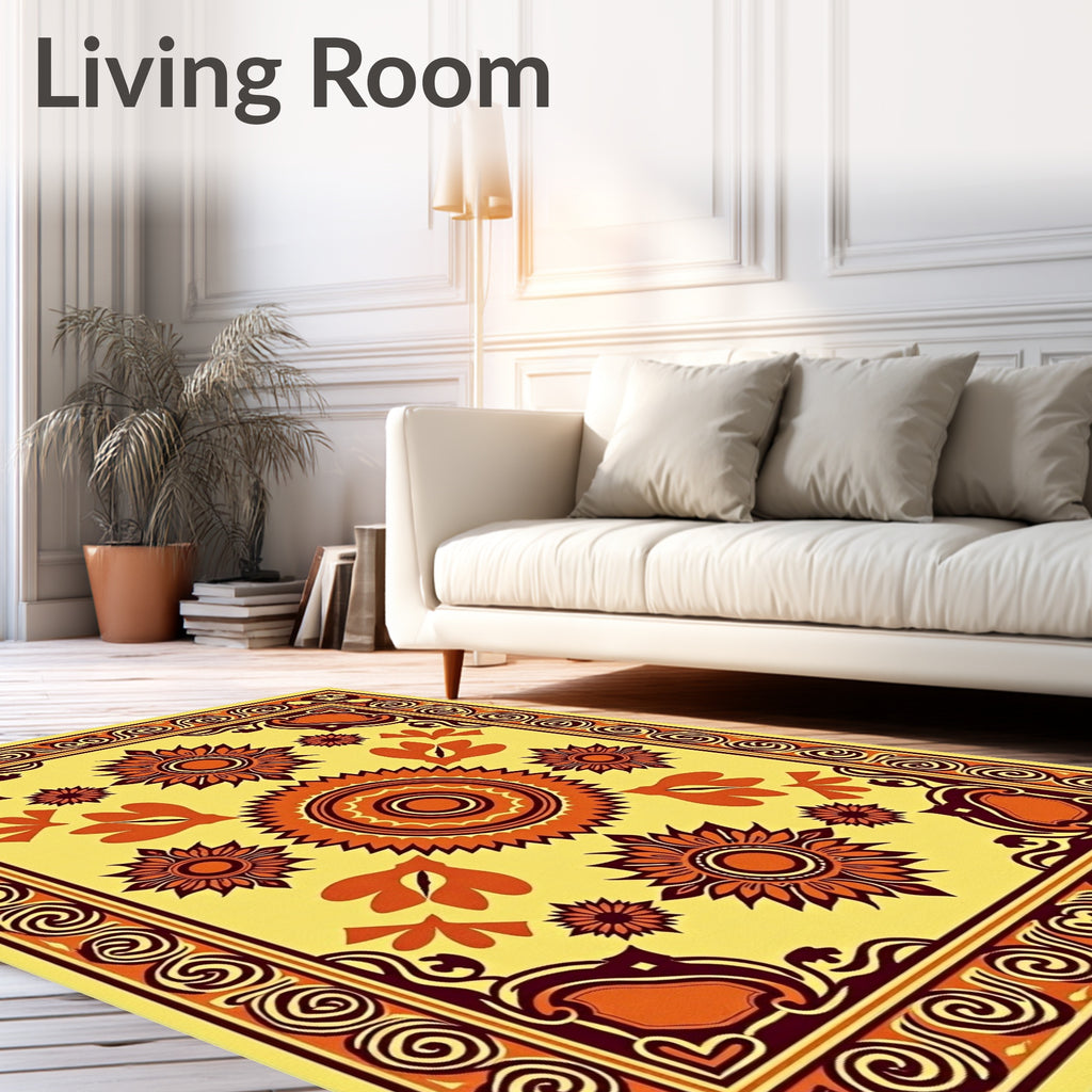 Geometric Floral Sunburst Patterned Rug