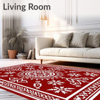 Crimson White Folk Art Mandala Rug