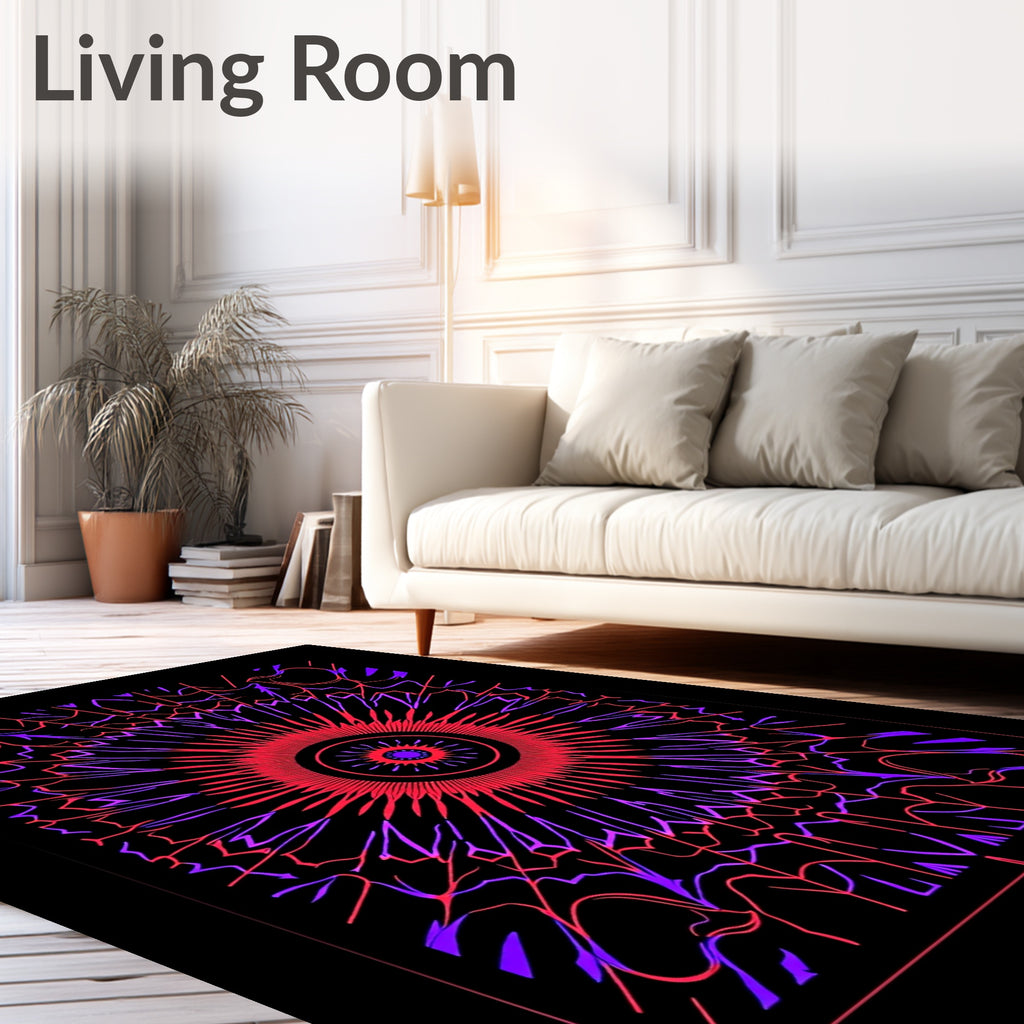 Vibrant Red Purple Sunburst Pattern Rug