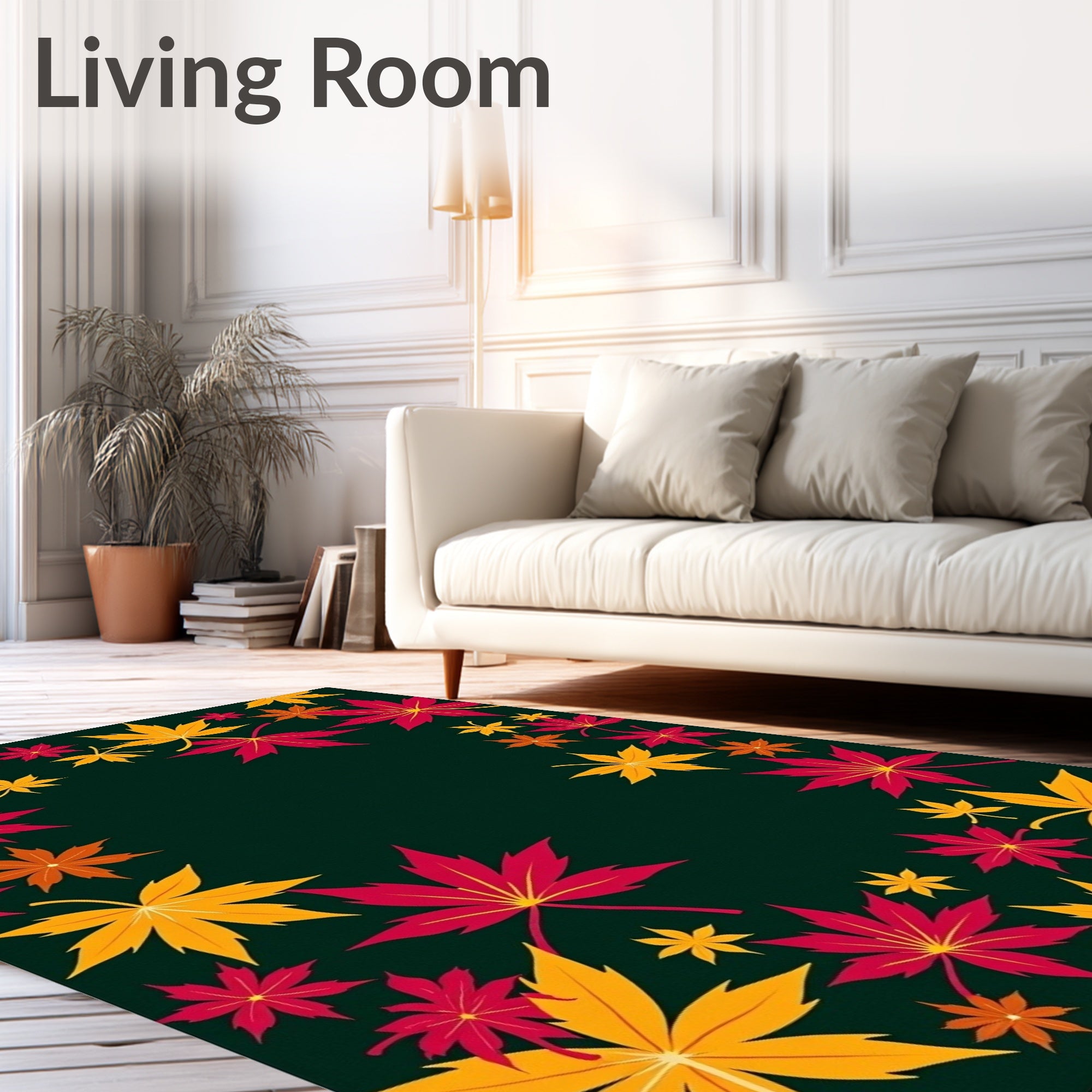 Crimson Yellow Leaf Pattern Rug