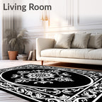 Classic Black Oval Floral Center Rug