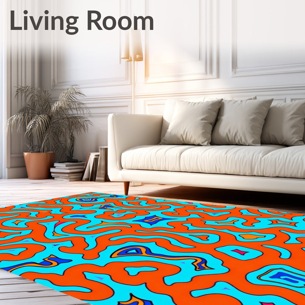 Bright Orange Aqua Organic Pattern Rug