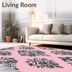 Pink Green Damask Floral Pattern Rug