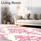Pink Ornate Floral Damask Pattern Rug