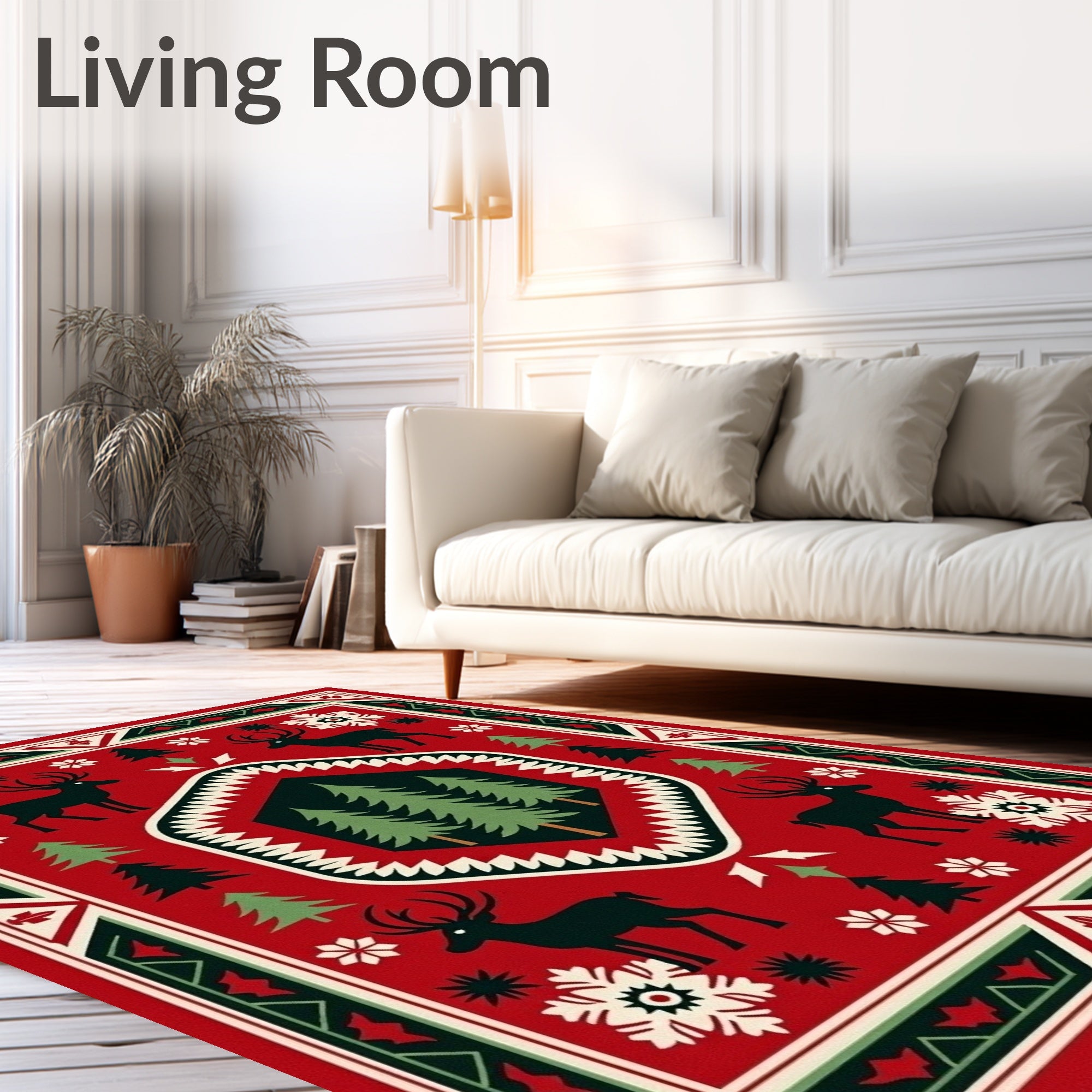 Rustic Woodland Deer Tree Motif Rug