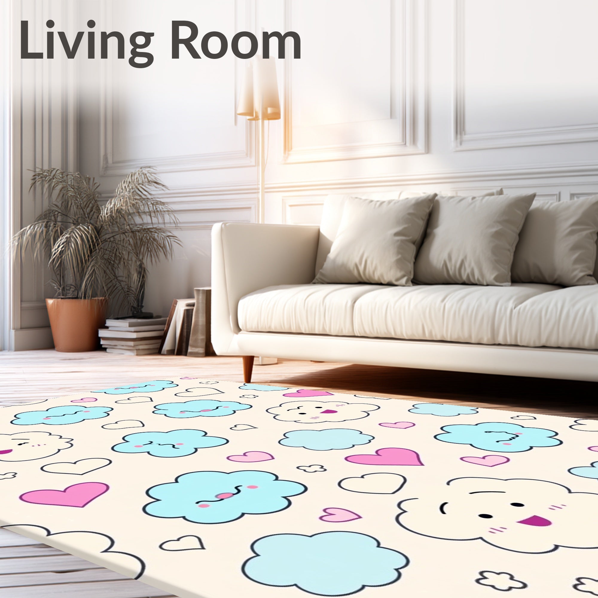 Happy Cloud Heart Pattern Rug