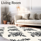 Classic Black Damask Scroll Pattern Rug