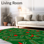Jolly Evergreen Pine Poinsettia Ornaments Rug
