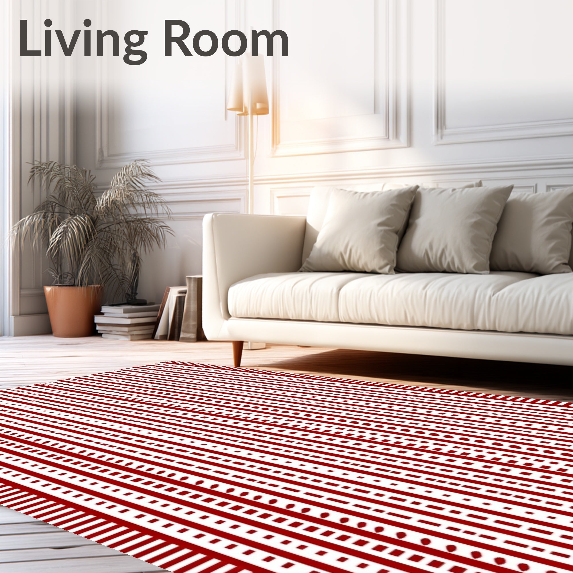 Red White Vertical Stripes Pattern Rug