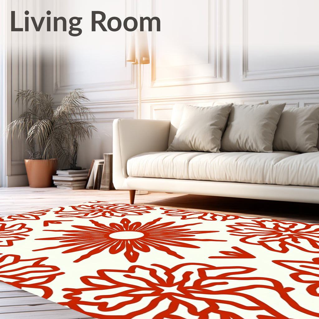 Red Floral Symmetry Patterned Rug