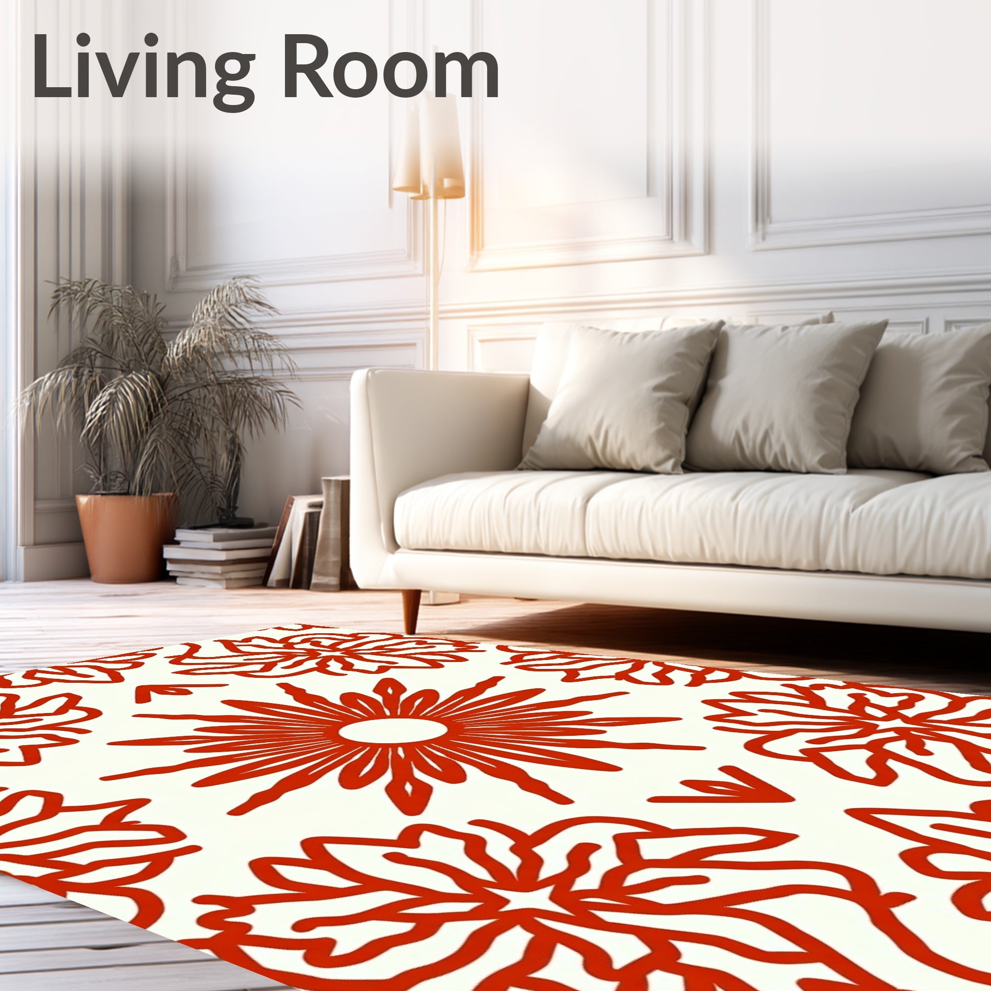 Red Floral Symmetry Patterned Rug