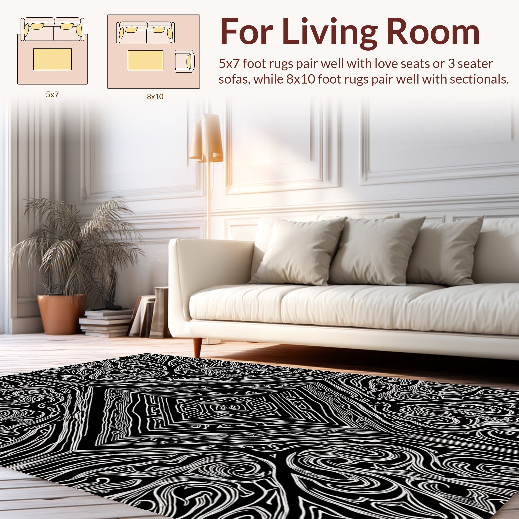 Black and White Swirl Diamond Pattern Rug