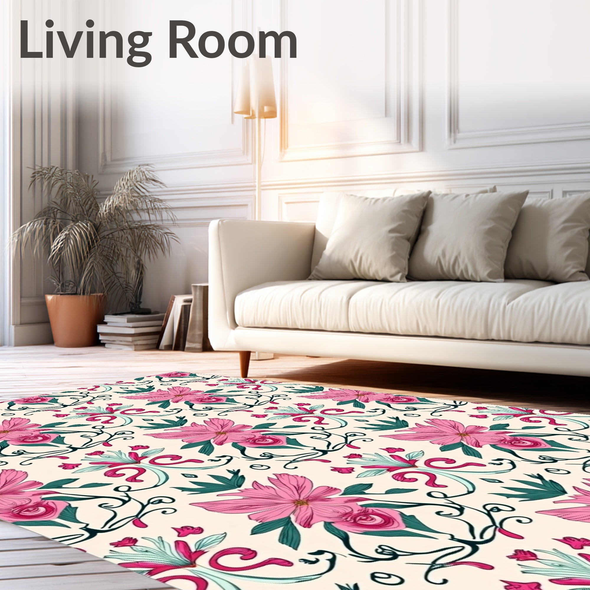 Pink Floral Baroque Pattern Rug