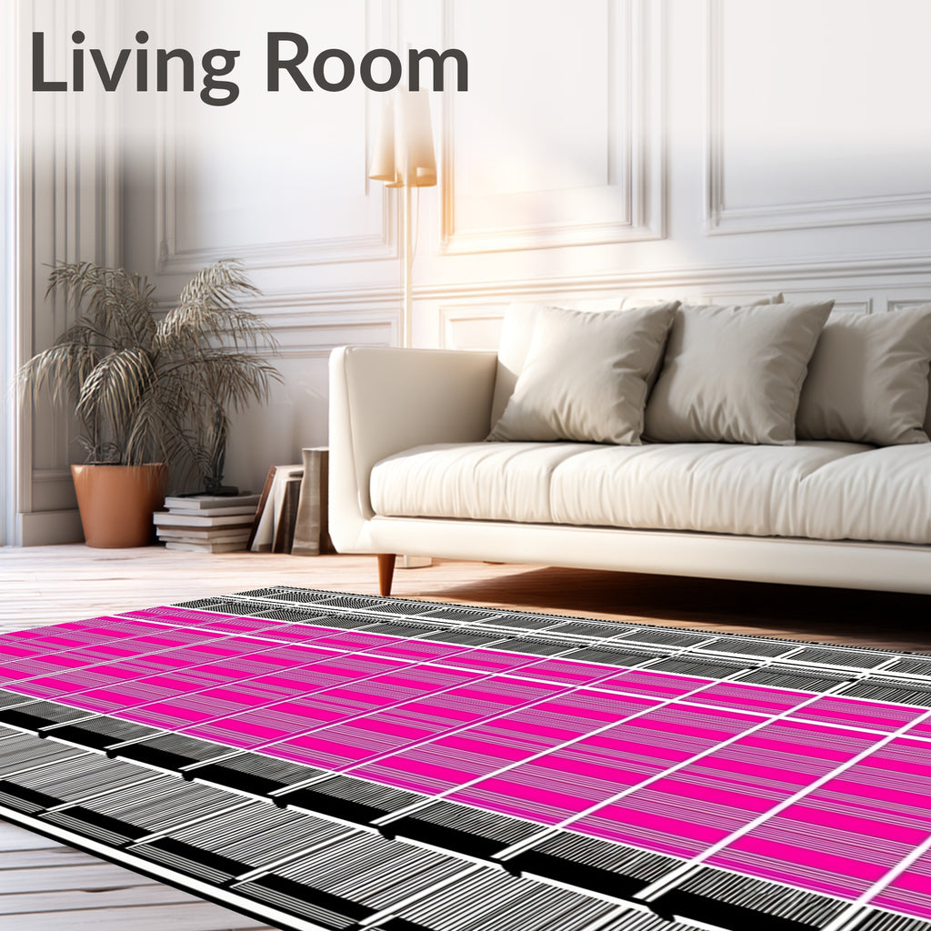 Retro Pink And Black Stripe Pattern Rug