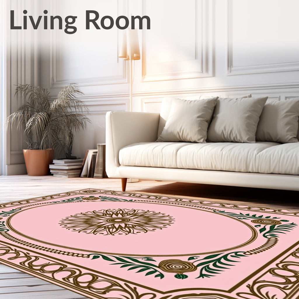 Elegant Pink Floral Sunburst Design Rug