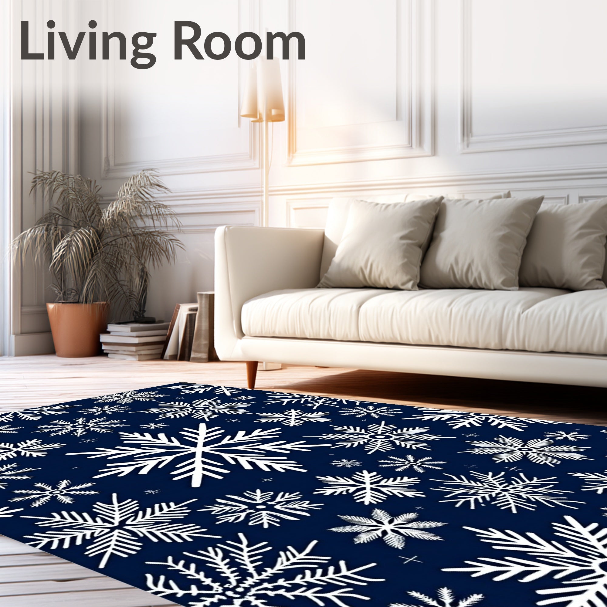 Winter White Snowflakes Navy Rug