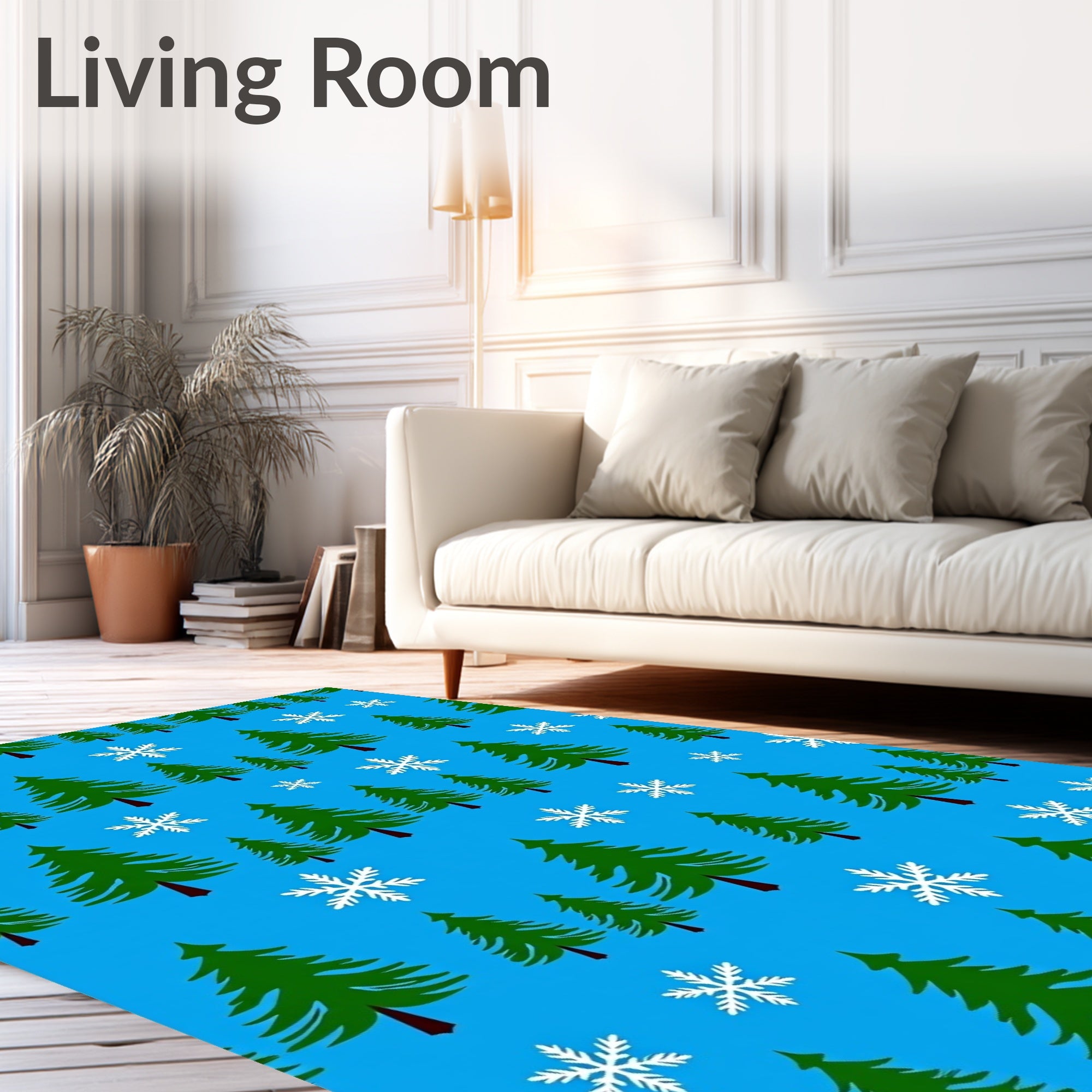 Evergreen Trees and Snowflakes Pattern Rug