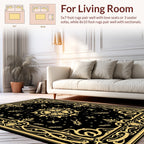 Elegant Black Gold Floral Border Rug