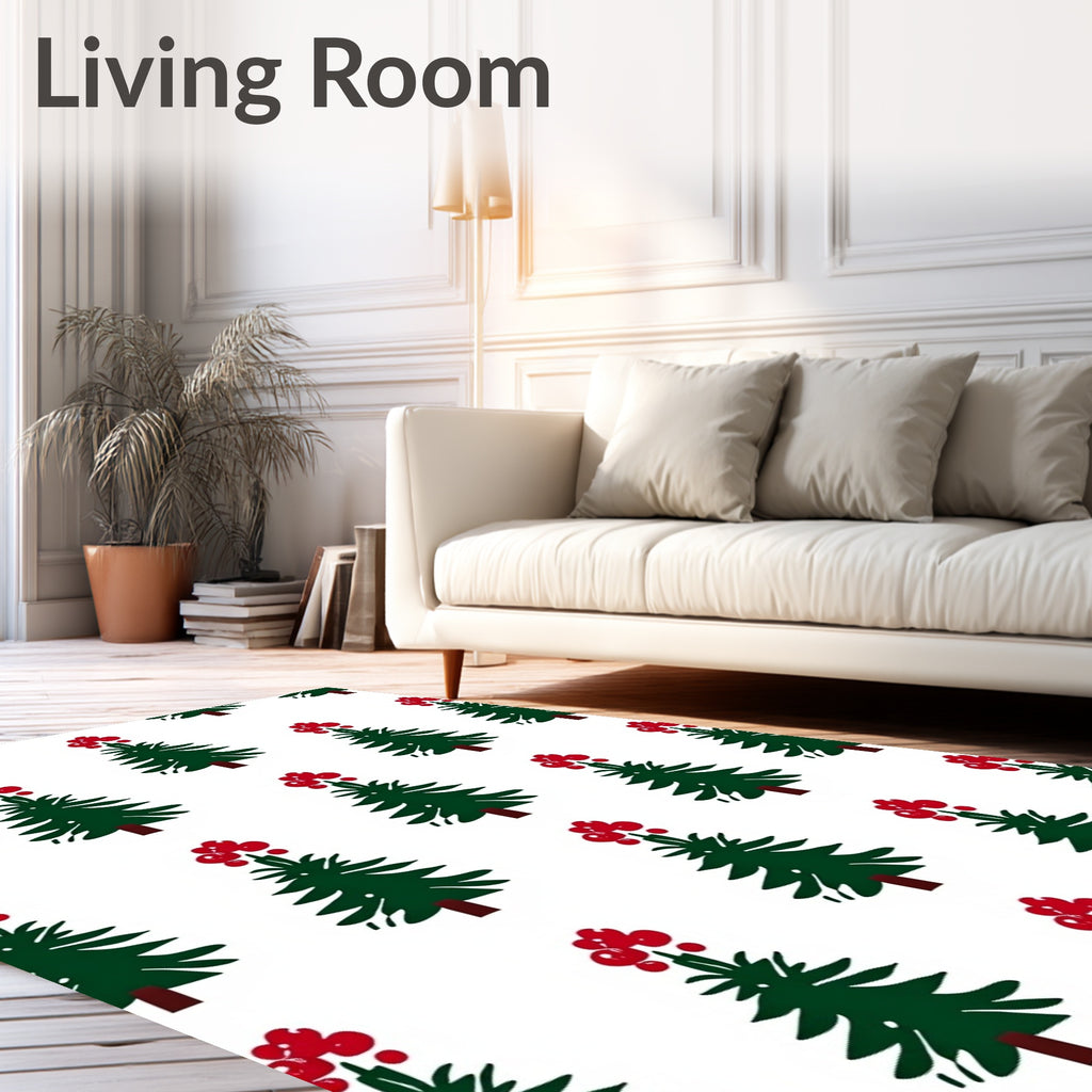 Evergreen Trees with Red Berries Rug