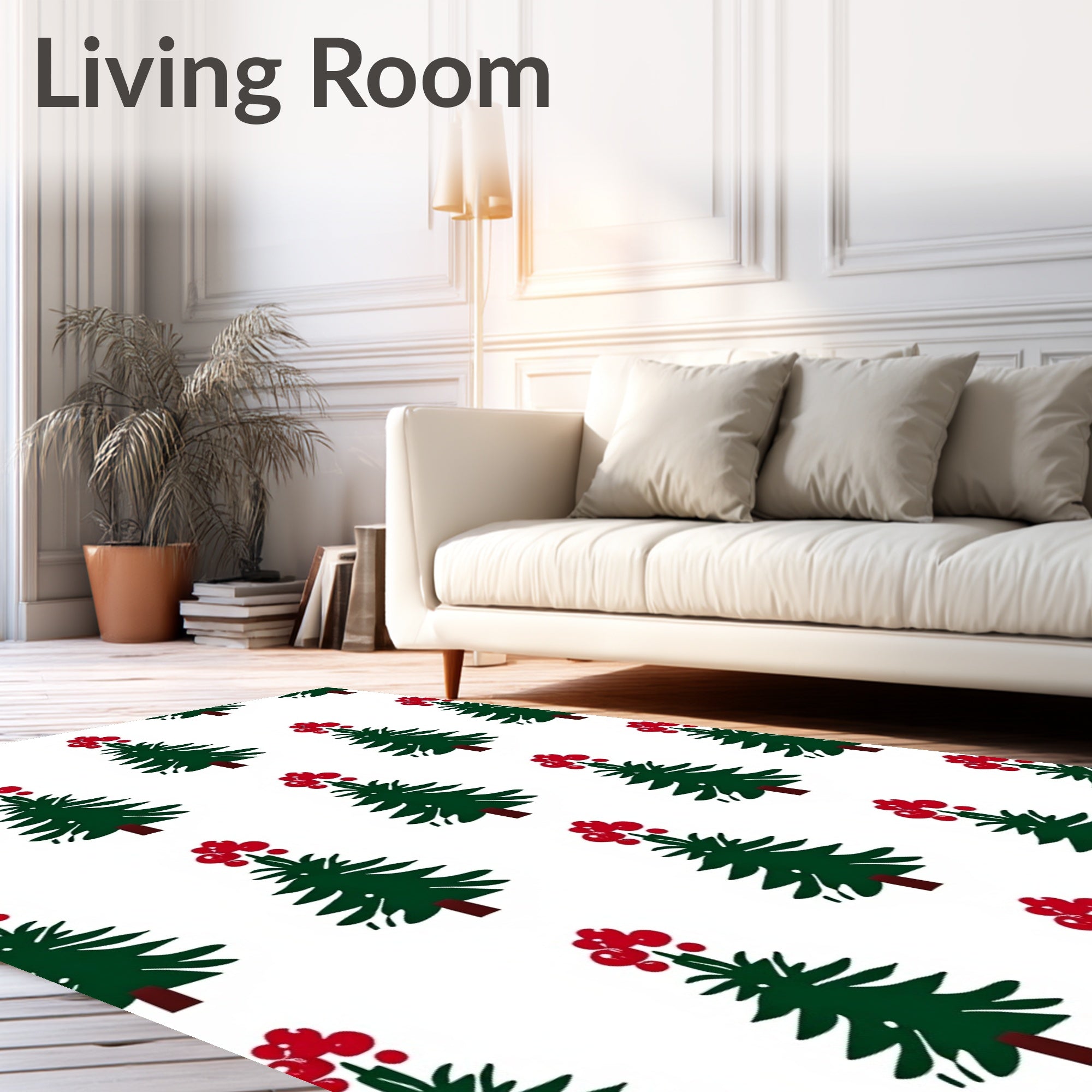 Evergreen Trees with Red Berries Rug