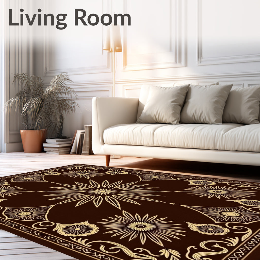 Ornate Sunburst Floral Border Design Rug