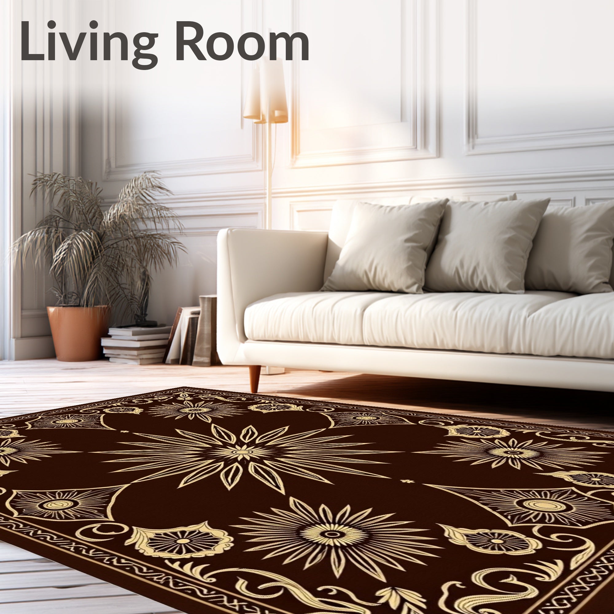 Ornate Sunburst Floral Border Design Rug