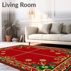 Rich Red Floral Border Pattern Rug
