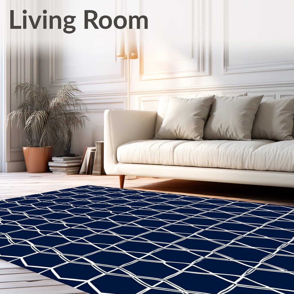White Geometric Lines Pattern Rug