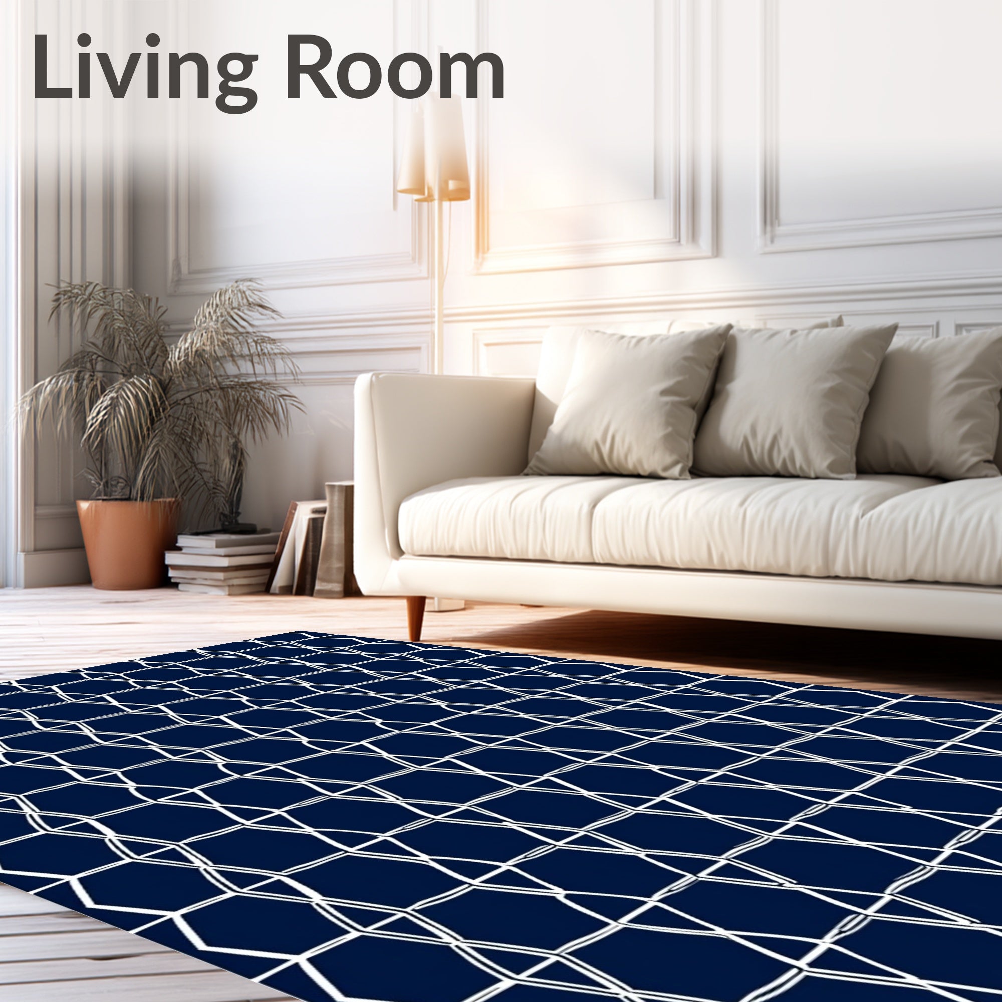 White Geometric Lines Pattern Rug