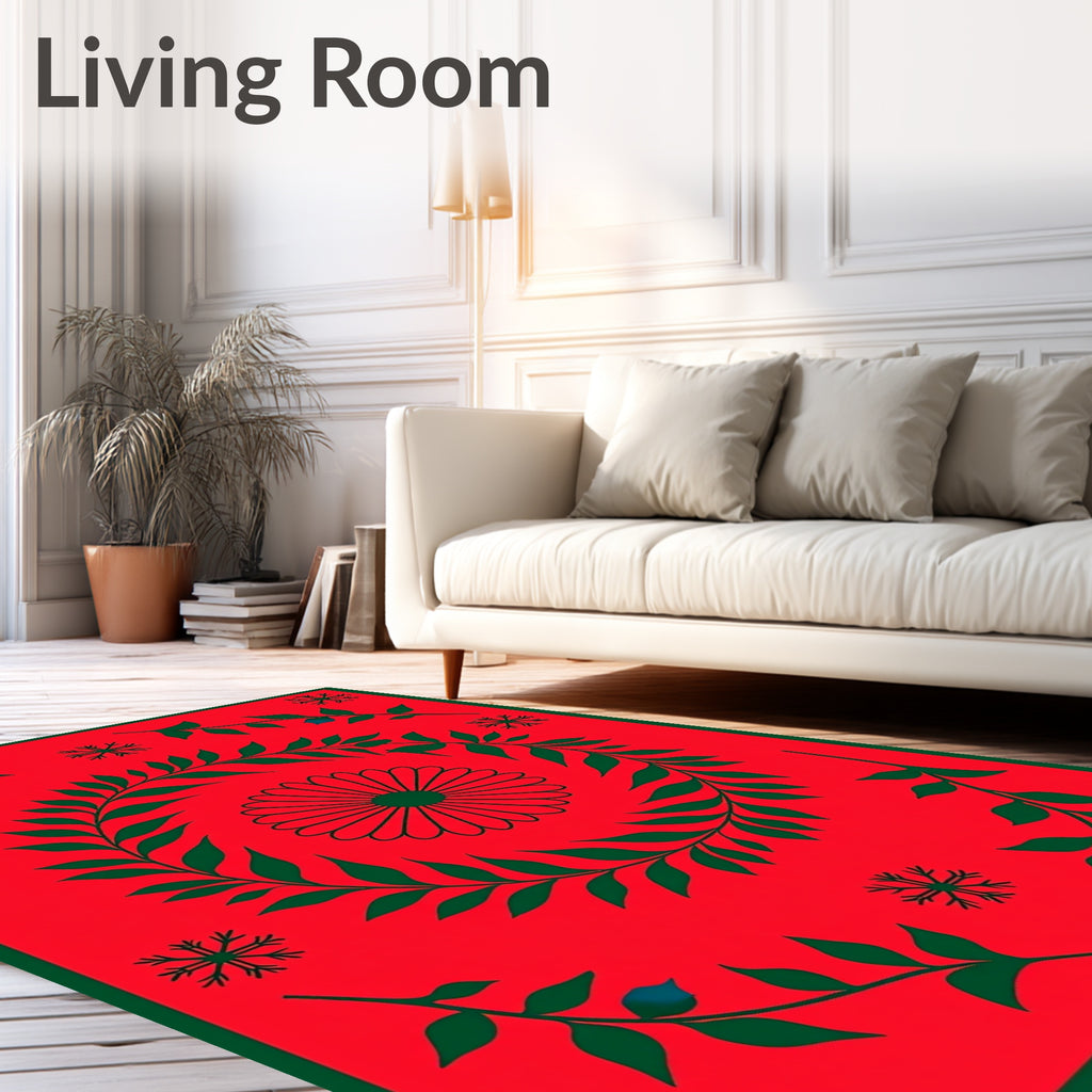Red Festive Floral Snowflakes Design Rug