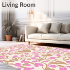 Pink Tan Floral Heart Damask Scroll Rug